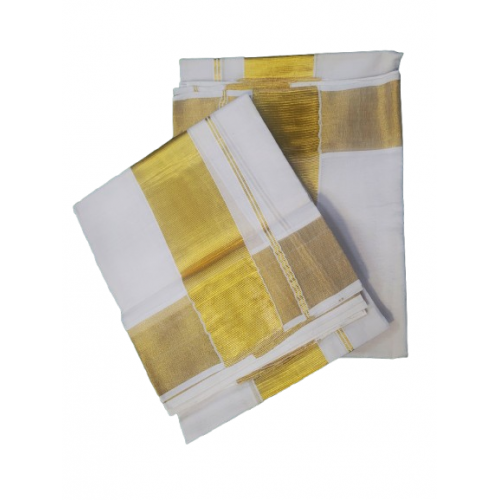 Set Mundu - Women's Traditional Golden Kasavu Set Mundu 
